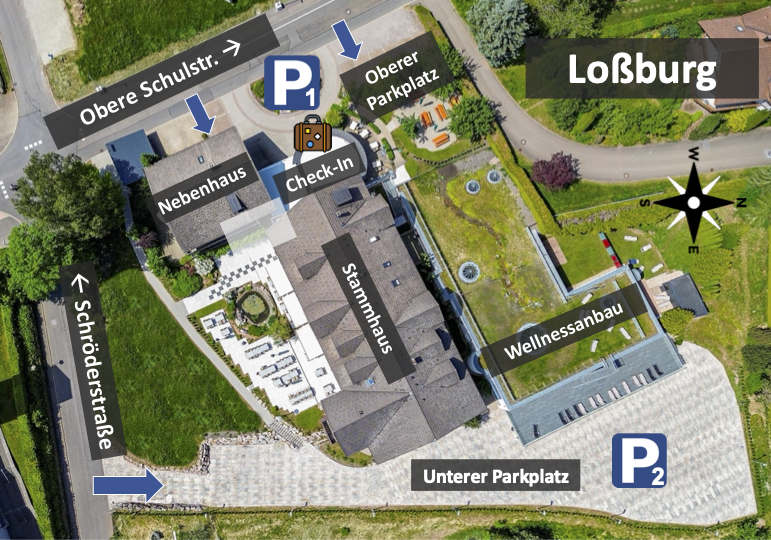Luftbild der komfortablen Parkmöglichkeiten im Wellnesshotel Hohenrodt in Loßburg direkt vor Ort